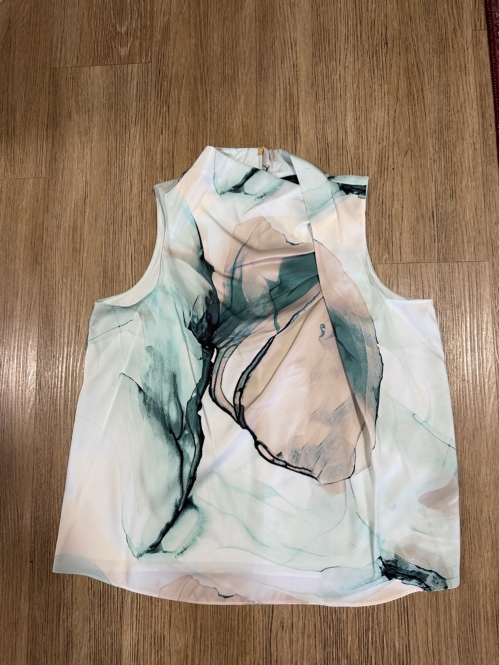New Donna Karan Watercolor Marble-Print Sleeveless Shell size XL